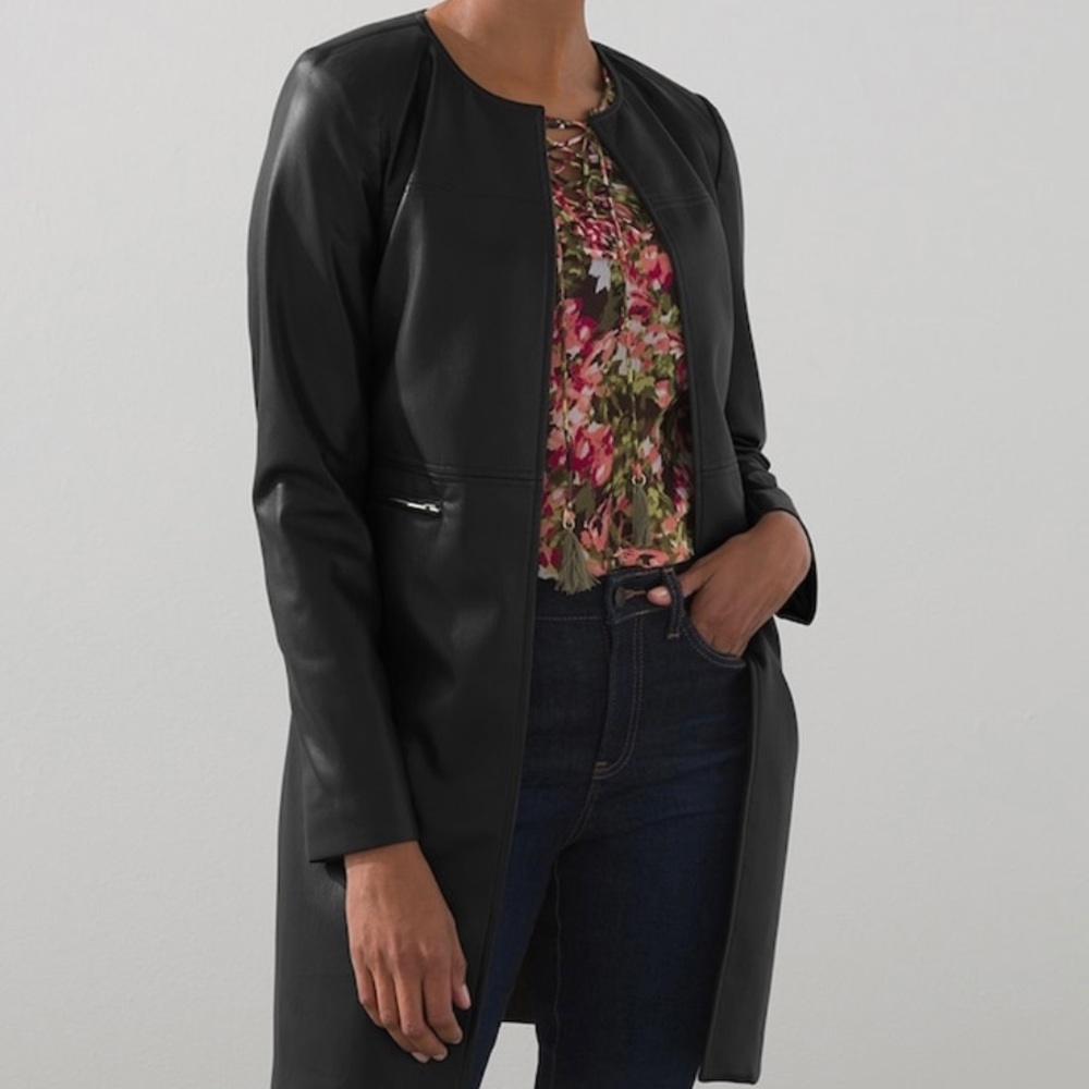 NWOT Chicos edge to edge faux leather black  topper. ladies 12/14P Chicos 2P